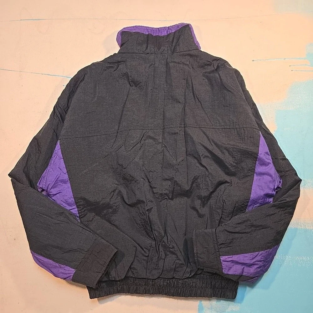 VTG White Sierra L Jacket Black Purple Colorblock Nylon Feather Touch‎ Korea 90s